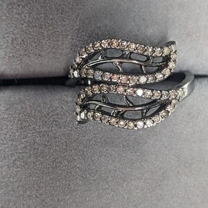 New Diamond Ring Black Rhodium Plated 925 Silver 0.4ct New Boho Goth Size 7